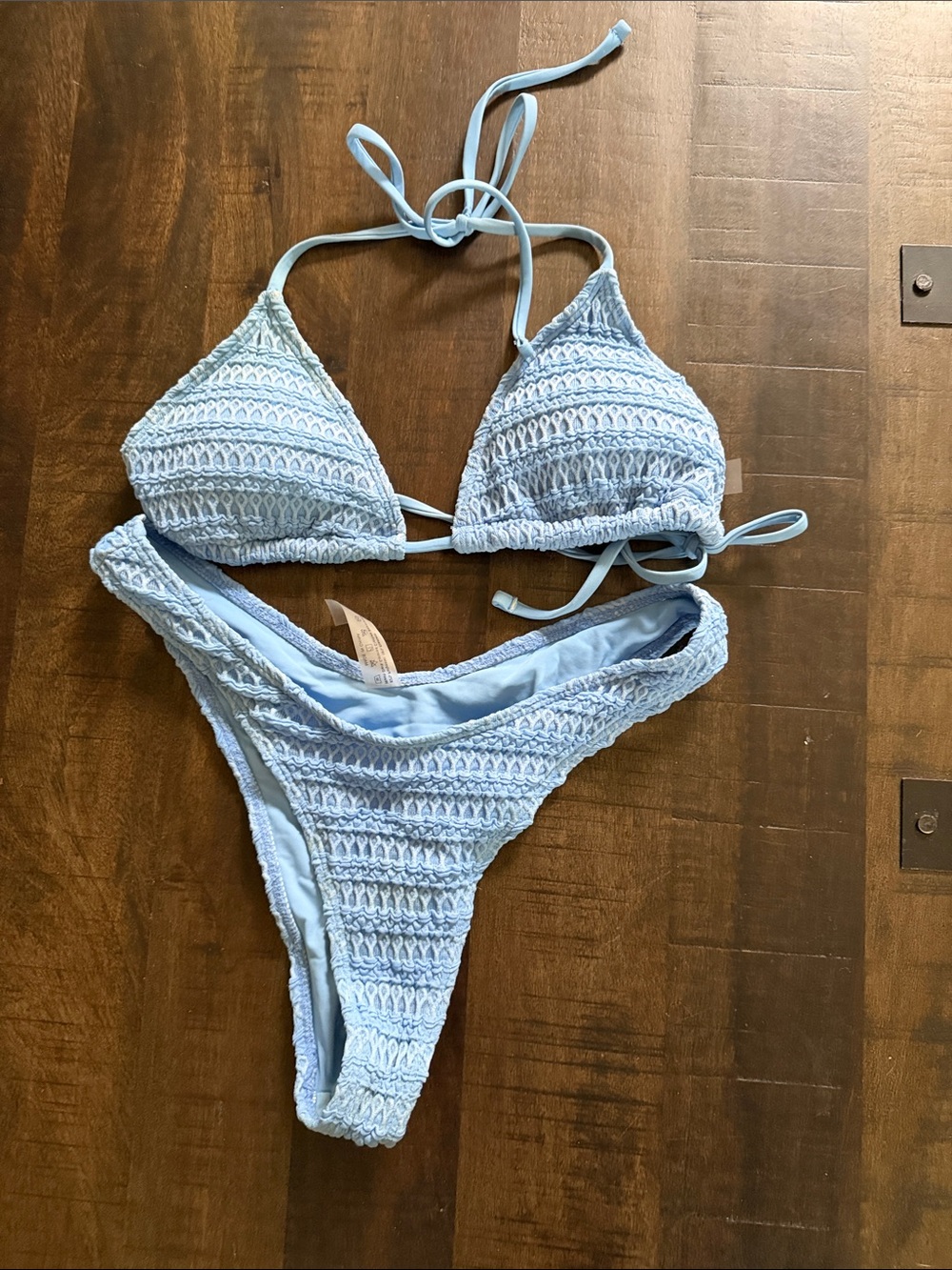 Light Blue Crochet Triangle Bikini Set
